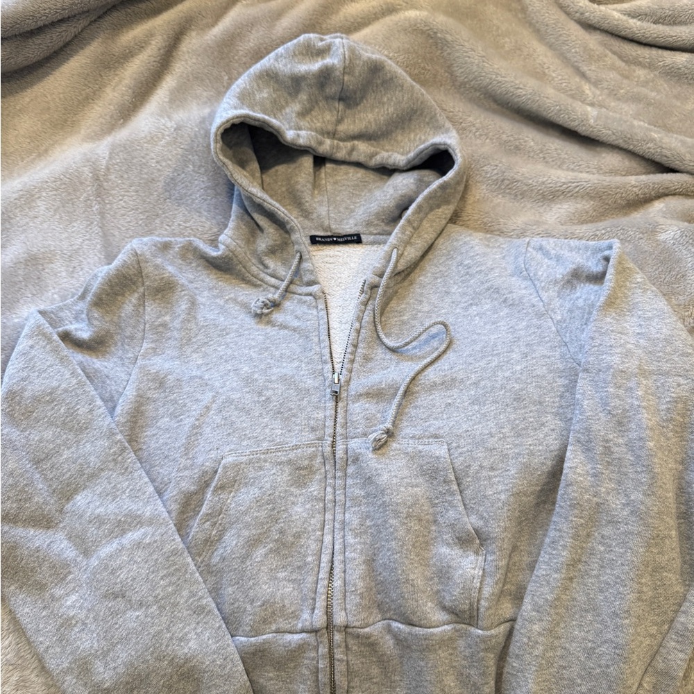 Brandy Melville Cropped Gray Zip-Up Hoodie